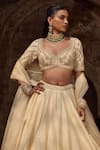 Kritika Dawar_Ivory , Organza Embroidery, Pearls V-neck Lehenga Set _Online_at_Aza_Fashions