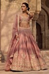 Kritika Dawar_Blush , Organza Pearls, Zari, Embroidery V-neck Lehenga Set _Online_at_Aza_Fashions