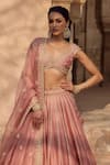 Buy_Kritika Dawar_Blush , Organza Pearls, Zari, Embroidery V-neck Lehenga Set _Online_at_Aza_Fashions