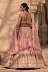 Shop_Kritika Dawar_Blush , Organza Pearls, Zari, Embroidery V-neck Lehenga Set _at_Aza_Fashions