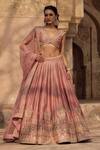 Buy_Kritika Dawar_Blush , Organza Pearls, Zari, Embroidery V-neck Lehenga Set _at_Aza_Fashions