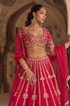 Buy_Kritika Dawar_Magenta , Organza Diamonds, Pearls, Zari Embroidered Lehenga Set _Online_at_Aza_Fashions