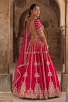 Shop_Kritika Dawar_Magenta , Organza Diamonds, Pearls, Zari Embroidered Lehenga Set _at_Aza_Fashions
