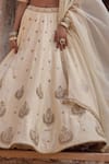 Kritika Dawar_Ivory , Organza Embroidery V-neck Chand Phool Motif Lehenga Set _Online_at_Aza_Fashions