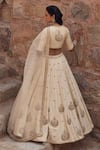 Shop_Kritika Dawar_Ivory , Organza Embroidery V-neck Chand Phool Motif Lehenga Set _at_Aza_Fashions