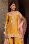 Kritika Dawar_Yellow , Organza Pearls, Sequins, Embroidery Round Paisley Sharara Set _Online_at_Aza_Fashions
