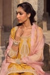 Kritika Dawar_Yellow , Organza Pearls, Sequins, Embroidery Round Paisley Sharara Set _at_Aza_Fashions