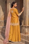 Shop_Kritika Dawar_Yellow , Organza Pearls, Sequins, Embroidery Round Paisley Sharara Set _at_Aza_Fashions