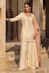 Buy_Kritika Dawar_Ivory , Organza Embroidery, Sequins Round Paisley Kurta Sharara Set _at_Aza_Fashions