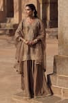 Shop_Kritika Dawar_Gray , Organza Diamonds, Mouse Grey Paisley Kurta Sharara Set _Online_at_Aza_Fashions