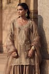 Kritika Dawar_Gray , Organza Diamonds, Mouse Grey Paisley Kurta Sharara Set _at_Aza_Fashions