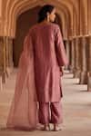 Shop_Kritika Dawar_Blush , Chanderi, Organza Pearls V-neck Pakistani Style Kurta Set _at_Aza_Fashions
