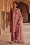 Buy_Kritika Dawar_Blush , Chanderi, Organza Pearls V-neck Pakistani Style Kurta Set _at_Aza_Fashions
