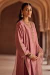Buy_Kritika Dawar_Blush , Chanderi, Organza Pearls V-neck Pakistani Style Kurta Set _Online_at_Aza_Fashions