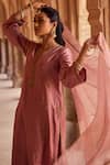 Shop_Kritika Dawar_Blush , Chanderi, Organza Pearls V-neck Pakistani Style Kurta Set _Online_at_Aza_Fashions