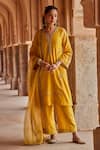 Buy_Kritika Dawar_Yellow , Chanderi, Organza Pearls Mustard Pakistani Style Kurta Set _at_Aza_Fashions