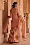 Shop_Kritika Dawar_Pink Silk, Tissue Pearls, Sequins V-neck Embroidered Kurta Sharara Set _at_Aza_Fashions