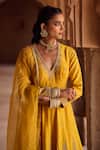Kritika Dawar_Yellow Silk, Organza Embroidery V-neck Anarkali Set With Dupatta _Online_at_Aza_Fashions