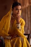 Buy_Kritika Dawar_Yellow Silk, Organza Embroidery V-neck Anarkali Set With Dupatta _Online_at_Aza_Fashions
