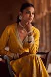 Shop_Kritika Dawar_Yellow Silk, Organza Embroidery V-neck Anarkali Set With Dupatta _Online_at_Aza_Fashions
