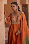 Buy_Kritika Dawar_Rust Silk, Chanderi, Tissue Embroidery Round Neck Dori Hand Anarkali Set _Online_at_Aza_Fashions