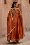 Shop_Kritika Dawar_Rust Silk, Chanderi, Tissue Embroidery Round Neck Dori Hand Anarkali Set _at_Aza_Fashions