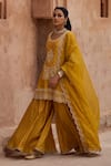 Kritika Dawar_Mustard , Organza Sequins, Embroidery Round Scalloped Kurta Sharara Set _Online_at_Aza_Fashions