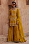Kritika Dawar_Mustard , Organza Sequins, Embroidery Round Scalloped Kurta Sharara Set _at_Aza_Fashions