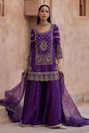 Buy_Kritika Dawar_Purple , Organza Pearls, Sequins, Scalloped Kurta Sharara Set _at_Aza_Fashions