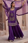 Buy_Kritika Dawar_Purple , Organza Pearls, Sequins, Scalloped Kurta Sharara Set _Online_at_Aza_Fashions