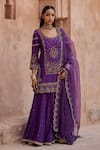 Shop_Kritika Dawar_Purple , Organza Pearls, Sequins, Scalloped Kurta Sharara Set _at_Aza_Fashions