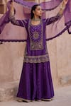 Shop_Kritika Dawar_Purple , Organza Pearls, Sequins, Scalloped Kurta Sharara Set _Online_at_Aza_Fashions
