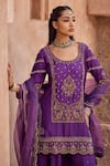 Shop_Kritika Dawar_Purple , Organza Pearls, Sequins, Scalloped Kurta Sharara Set 