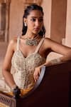 Kritika Dawar_Ivory Silk, Organza Pearls Sweetheart Neck Embroidered Sharara Set _Online_at_Aza_Fashions