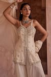 Buy_Kritika Dawar_Ivory Silk, Organza Pearls Sweetheart Neck Embroidered Sharara Set _Online_at_Aza_Fashions