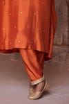 Kritika Dawar_Rust Silk Pearls V-neck Kaftan And Salwar Set _Online_at_Aza_Fashions