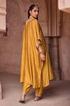 Shop_Kritika Dawar_Yellow Silk V-neck Kaftan And Salwar Pant Set _at_Aza_Fashions