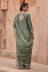 Shop_Kritika Dawar_Green , Organza Pearls, Sequins Split V-neck Embroidered Kurta Set _at_Aza_Fashions