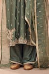 Kritika Dawar_Green , Organza Pearls, Sequins Split V-neck Embroidered Kurta Set _Online_at_Aza_Fashions