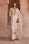 Buy_Kritika Dawar_Ivory , Organza Diamonds, Pearls, Sequins, Embroidery Dabka Kurta Set _Online_at_Aza_Fashions