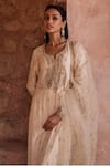 Shop_Kritika Dawar_Ivory , Organza Diamonds, Pearls, Sequins, Embroidery Dabka Kurta Set _Online_at_Aza_Fashions