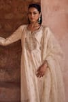 Kritika Dawar_Ivory , Organza Diamonds, Pearls, Sequins, Embroidery Dabka Kurta Set _at_Aza_Fashions