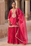 Buy_Kritika Dawar_Magenta , Organza Pearls, Sequins, Embroidery Round Neck Sharara Set _at_Aza_Fashions