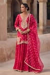 Buy_Kritika Dawar_Magenta , Organza Pearls, Sequins, Embroidery Round Neck Sharara Set _Online_at_Aza_Fashions