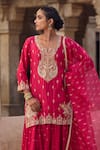 Shop_Kritika Dawar_Magenta , Organza Pearls, Sequins, Embroidery Round Neck Sharara Set _Online_at_Aza_Fashions