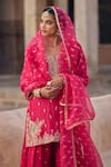 Kritika Dawar_Magenta , Organza Pearls, Sequins, Embroidery Round Neck Sharara Set _at_Aza_Fashions