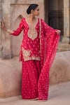 Buy_Kritika Dawar_Magenta , Organza Pearls, Sequins, Embroidery Round Neck Sharara Set 