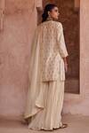 Shop_Kritika Dawar_Ivory Silk, Chanderi Embroidery, Metallic Thread Round Neck Zari Gharara Set _at_Aza_Fashions