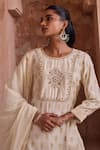 Shop_Kritika Dawar_Ivory Silk, Chanderi Embroidery, Metallic Thread Round Neck Zari Gharara Set _Online_at_Aza_Fashions