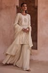 Buy_Kritika Dawar_Ivory Silk, Chanderi Embroidery, Metallic Thread Round Neck Zari Gharara Set 